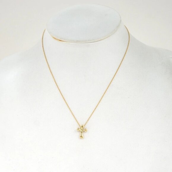 Tiffany & Co. Cross Necklace 16" 18k Yellow Gold 750 Auth w/Box - Picture 1 of 11